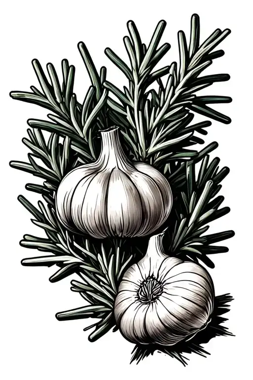rosemary and garlic bulbs tattoo design idea