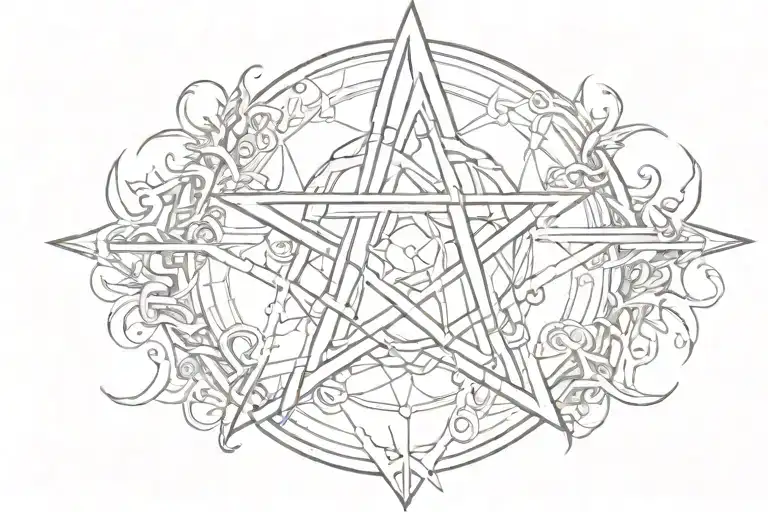 pentagram drawn tattoo design idea