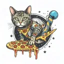 space cat pizza tattoo design idea