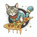 space cat pizza tattoo design idea