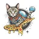 space cat pizza tattoo design idea