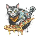 space cat pizza tattoo design idea