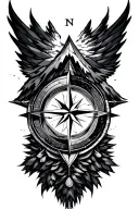 compass rose with intricate geometric mountains tattoo design idea