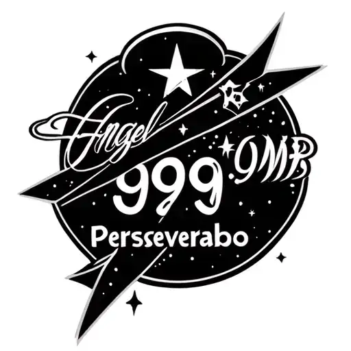 fallen start and shooting star dark theme angelnumber 666 and 999 crossing text persevērābō tattoo design idea