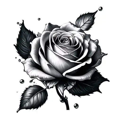 “A single rose petal, soft and graceful, gradually dissolves into a shimmering drop of water. The design is fine-lined,  tattoo design idea