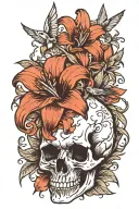 skull,lilies, bird tattoo design idea