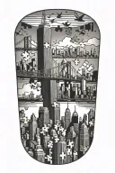 nyc skyline, puzzle pieces forming musical notes tattoo design idea