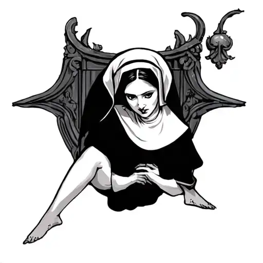 naughty nun in a suducing pose tattoo design idea
