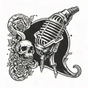 A tattoo design featuring a microphone intertwined with a scorpion symbol, representing your love for Juice WRLD and XXXTENTACION, as well as your zodiac sign. tattoo design idea