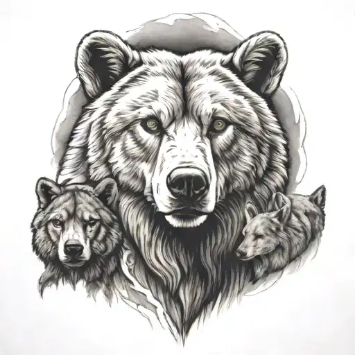 bear, wolf, cougar, elk, tattoo design idea