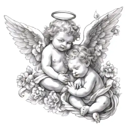3 baby angels flying tattoo design idea