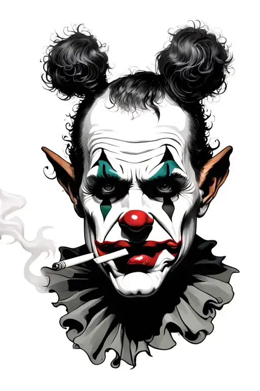 Portrait of sad clown smoking cigarette tattoo design idea