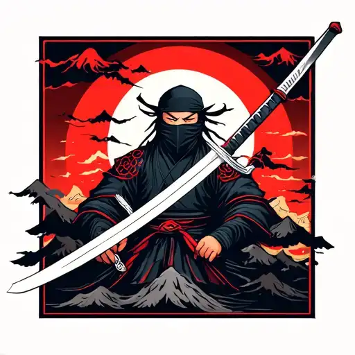 ninja swords mountain tattoo design idea