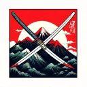 ninja swords mountain tattoo design idea