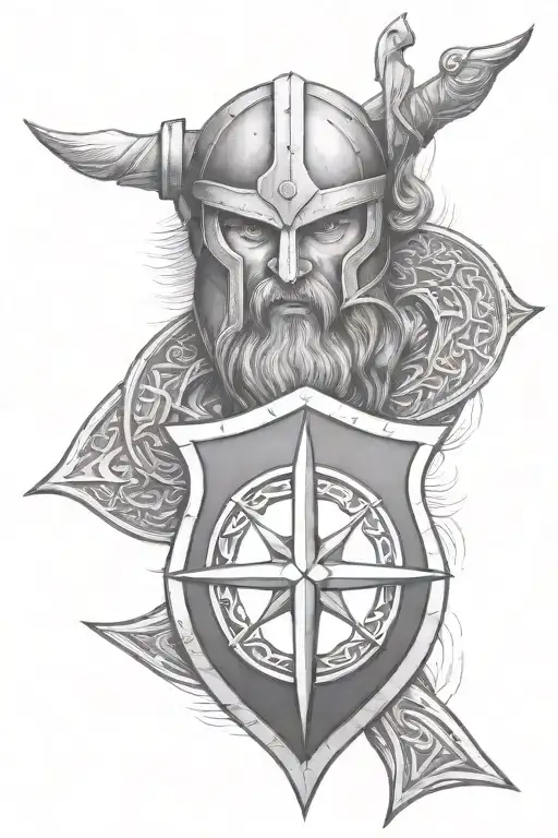 Viking sheild with Viking face tattoo design idea
