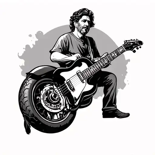 Offer me an original tattoo in tribute to my father who is dentist surgeon, passionate about guitar and motorcycle tattoo design idea