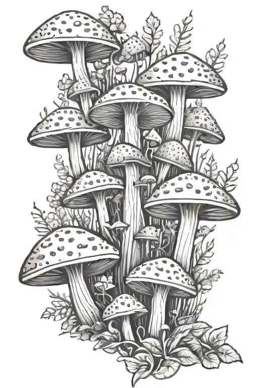 mushroom forest geometric design tattoo design idea
