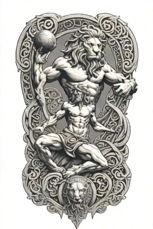 Atlas Holding The World With Lion Greek God with celtic tattoos tattoo design idea