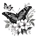 small butterflies on a combined hawthorn and Lily of the valley flowers on lower inner arm  tattoo design idea
