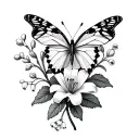 small butterflies on a combined hawthorn and Lily of the valley flowers on lower inner arm  tattoo design idea