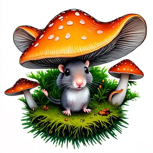 mouse mushrooms pine tree moss and glowing kodamas tattoo design idea