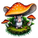 mouse mushrooms pine tree moss and glowing kodamas tattoo design idea