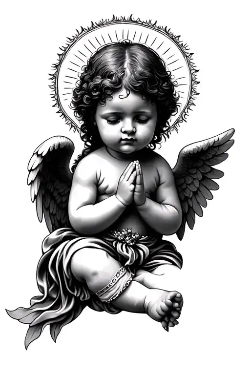 baby angel praying with halo tattoo design idea