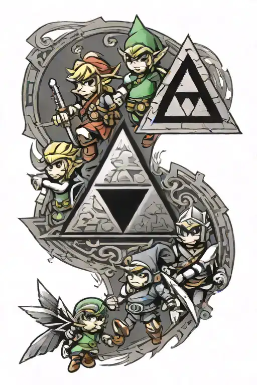 Tri-force from Zelda with link and Mario and Luigi. Mixed in with sonic  tattoo design idea