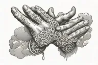 praying hands with clouds surrounding tattoo design idea
