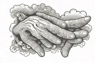 praying hands with clouds surrounding tattoo design idea