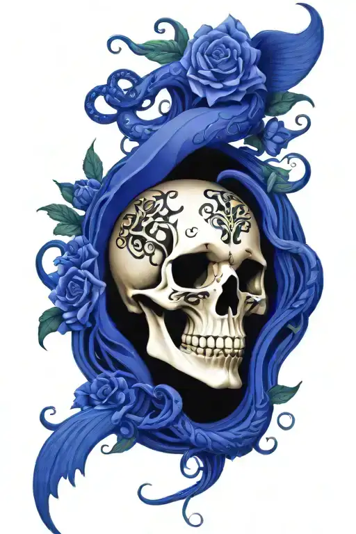 reaper kissing his Medusa surrounded by snakes and flowers tattoo design idea