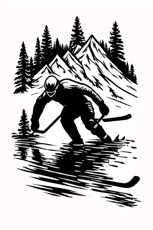 pond hockey in the mountains  tattoo design idea