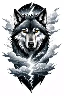 wolf storm clouds lightening bolt tattoo design idea