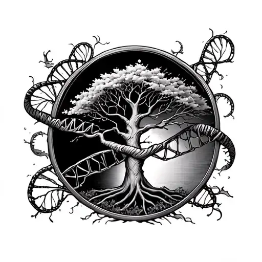 dna double helix and tree of life tattoo design idea