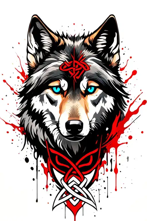 wolf with blue eyes on armor tattoo design featuring Celtic trinity knot  tattoo design idea