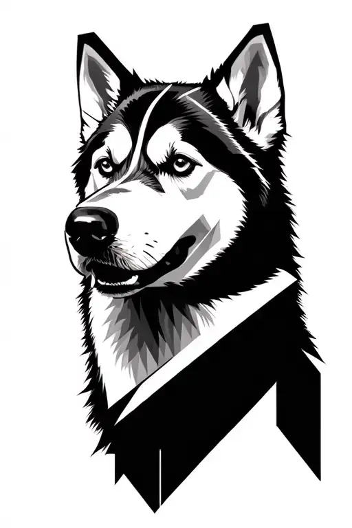 husky face with geometric tattoo design idea