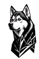 husky face with geometric tattoo design idea