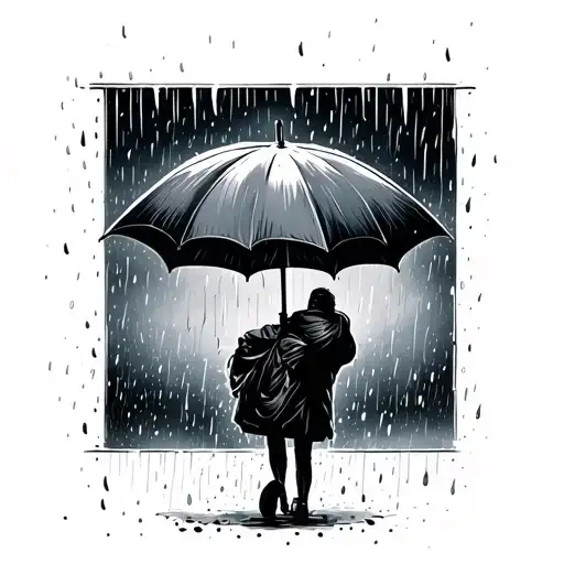 an umbrella blocking heavy rain falling tattoo design idea