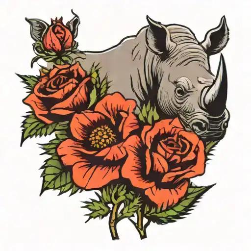 rhinos and panthers and Scottish thistle intertwined tattoo design idea