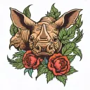 rhinos and panthers and Scottish thistle intertwined tattoo design idea