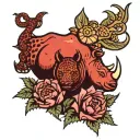 rhinos and panthers and Scottish thistle intertwined tattoo design idea