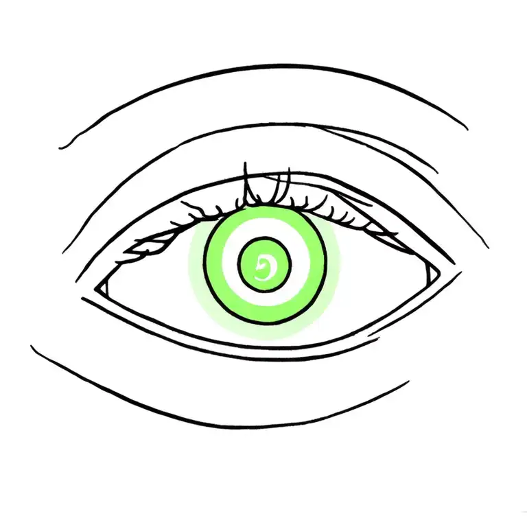 Eye with a 5 in Roman figure as a pupil with a green background on the light of the eye tattoo design idea