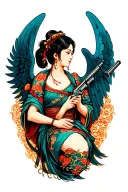 An angel with gun barrels instead of wings made tattoo design idea