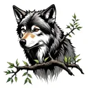 wolf looking forward willow tree branch tattoo design idea