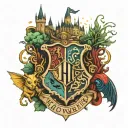 Hogwarts crest, turns into Oikachu, Spider-Man, a forrest, and the Disneyland castle tattoo design idea
