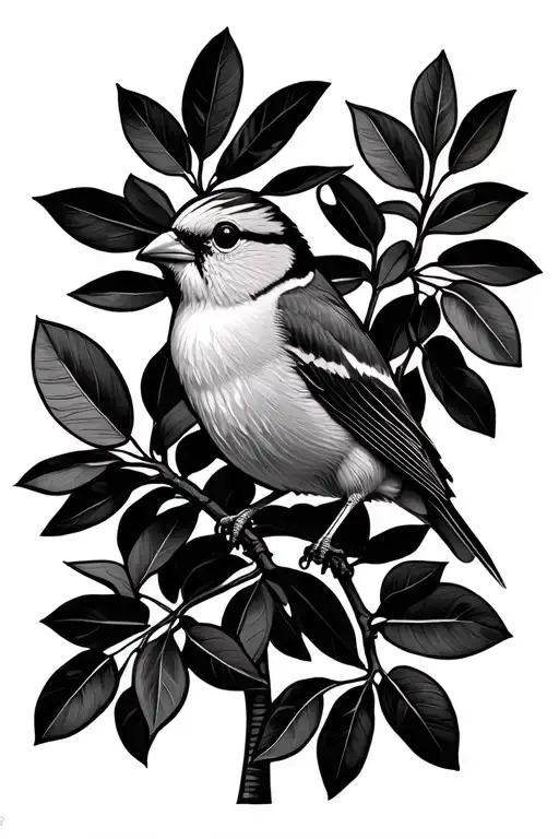 zebra finch in eucalyptus tree tattoo design idea