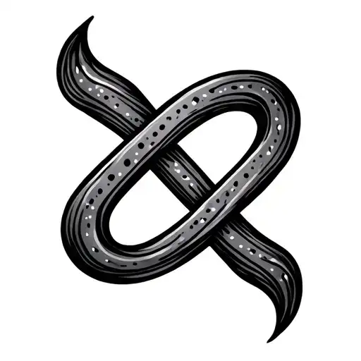 Horizontal tattoo in black and gray representing an infinity symbol formed by the number 9, drawn in dotted lines tattoo design idea
