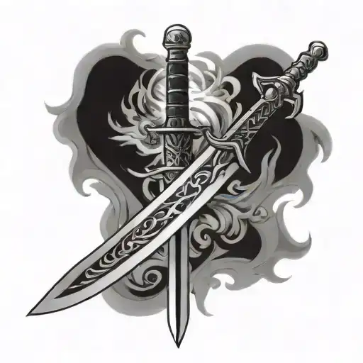 straight longsword with a side wing open tattoo design idea