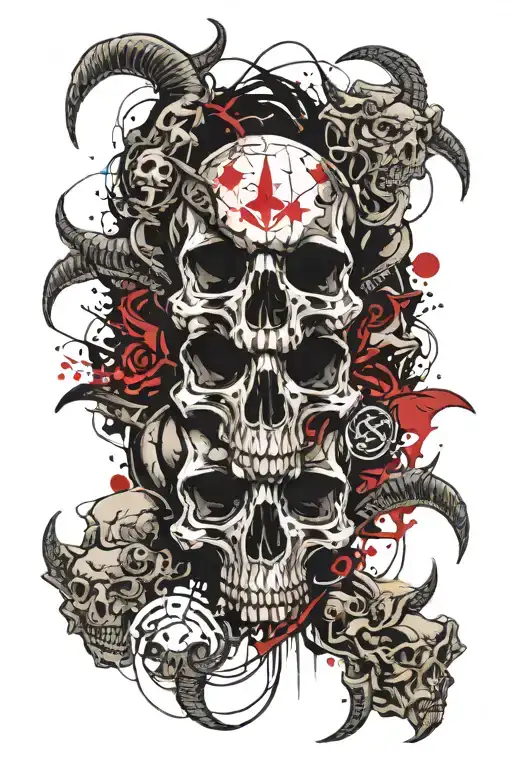 skulls clouds with Capricorn zodiac signs merged together with one light tattoo design idea