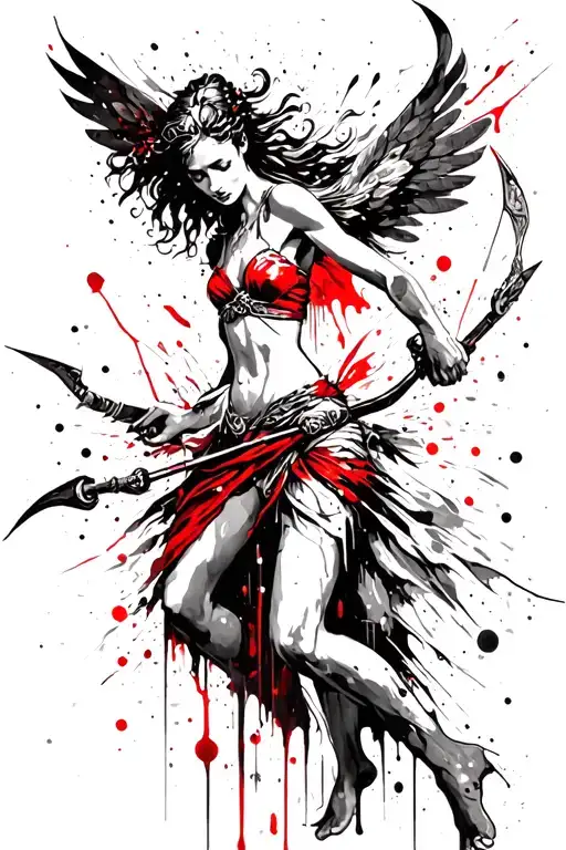 Greek goddess Artemis shooting an arrow tattoo design idea